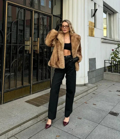 Karina Women's Faux Fur Coat - Timeless, Elegant, Brown